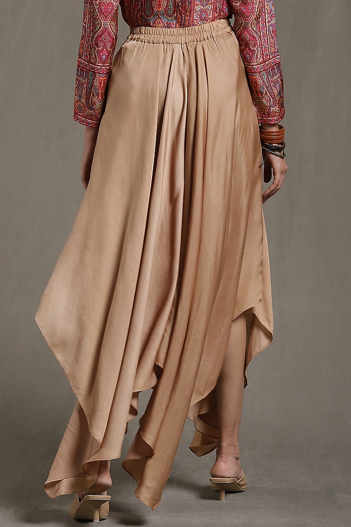 Taupe Dehri Satin Asymmetric Palazzo Pants by Ritu Kumar at Pernia's Pop Up Shop