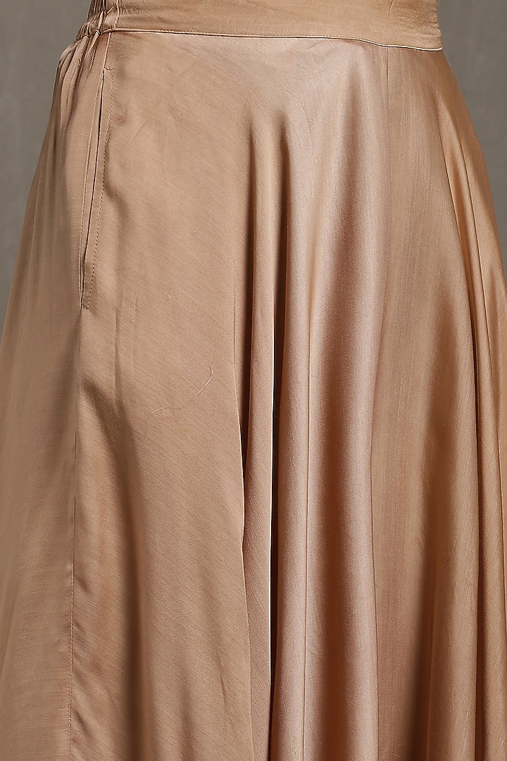 Taupe Dehri Satin Asymmetric Palazzo Pants by Ritu Kumar at Pernia's Pop Up Shop