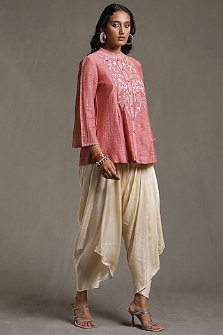 Ecru Satin Dhoti Pants by Ritu Kumar