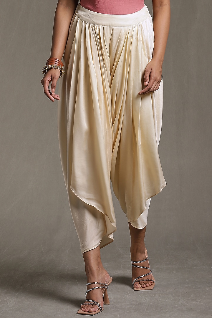Ecru Satin Dhoti Pants by Ritu Kumar at Pernia's Pop Up Shop