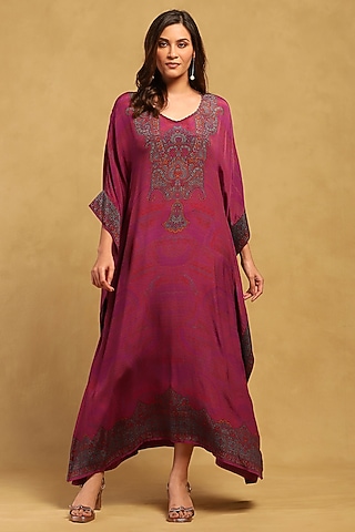 Pink Viscose Crepe Paisley Printed Kaftan by Ritu Kumar