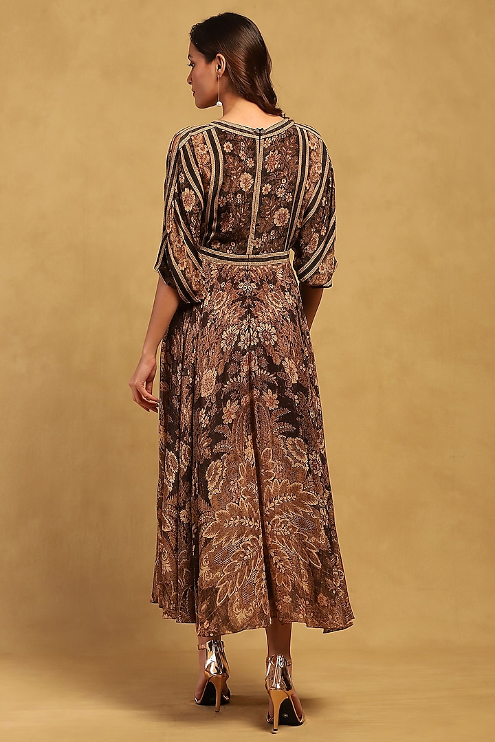 Black Viscose Crepe Floral Printed Maxi Summer Dress by Ritu Kumar at Pernia's Pop Up Shop