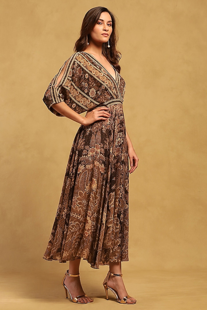 Black Viscose Crepe Floral Printed Maxi Summer Dress by Ritu Kumar at Pernia's Pop Up Shop