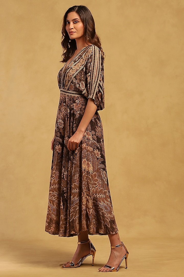 Black Viscose Crepe Floral Printed Maxi Summer Dress by Ritu Kumar at Pernia's Pop Up Shop