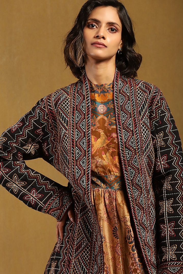 Black Silk Embroidered Jacket by Ritu Kumar at Pernia's Pop Up Shop