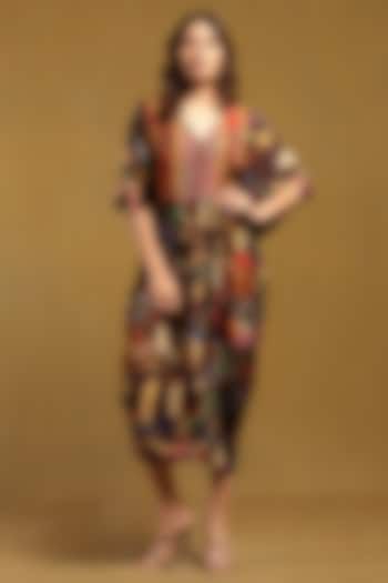 Brown Viscose Crepe Abstract Printed Midi Dress by Ritu Kumar at Pernia's Pop Up Shop