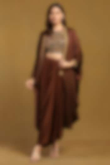 Brown Satin Cape Set by Ritu Kumar at Pernia's Pop Up Shop