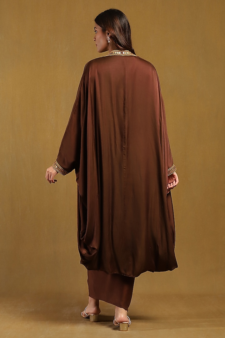 Brown Satin Cape Set by Ritu Kumar at Pernia's Pop Up Shop
