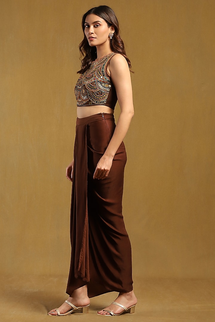 Brown Satin Cape Set by Ritu Kumar at Pernia's Pop Up Shop