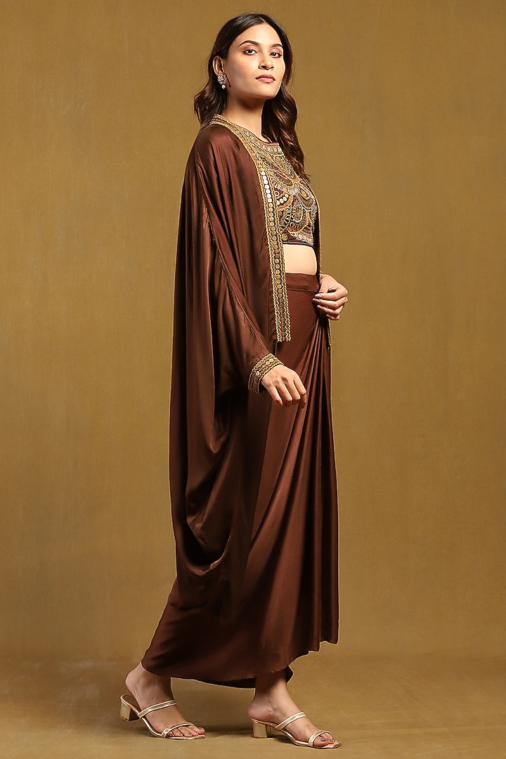 Brown Satin Cape Set by Ritu Kumar at Pernia's Pop Up Shop