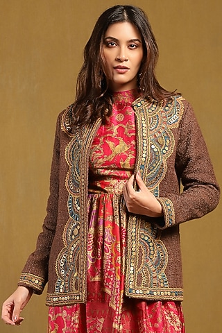 Brown Cotton Jacket by Ritu Kumar