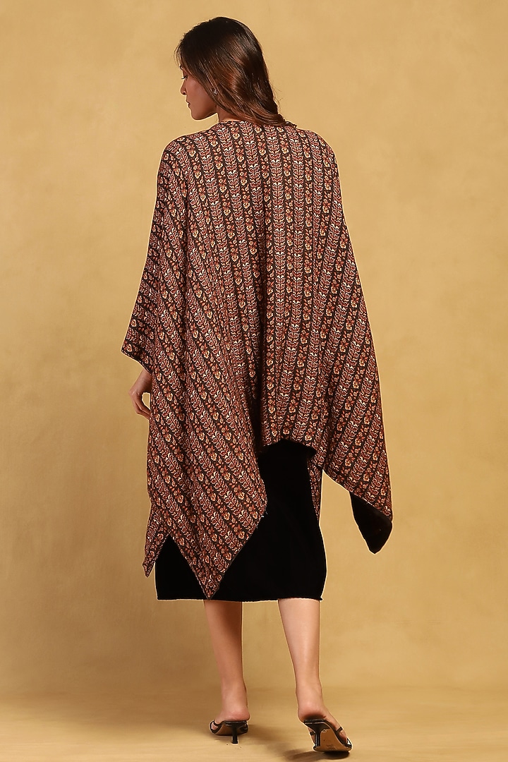 Brown Modal Wool Cotton Floral Printed Shrug by Ritu Kumar at Pernia's Pop Up Shop