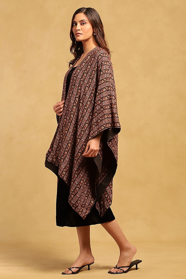 Brown Modal Wool Cotton Floral Printed Shrug by Ritu Kumar at Pernia's Pop Up Shop