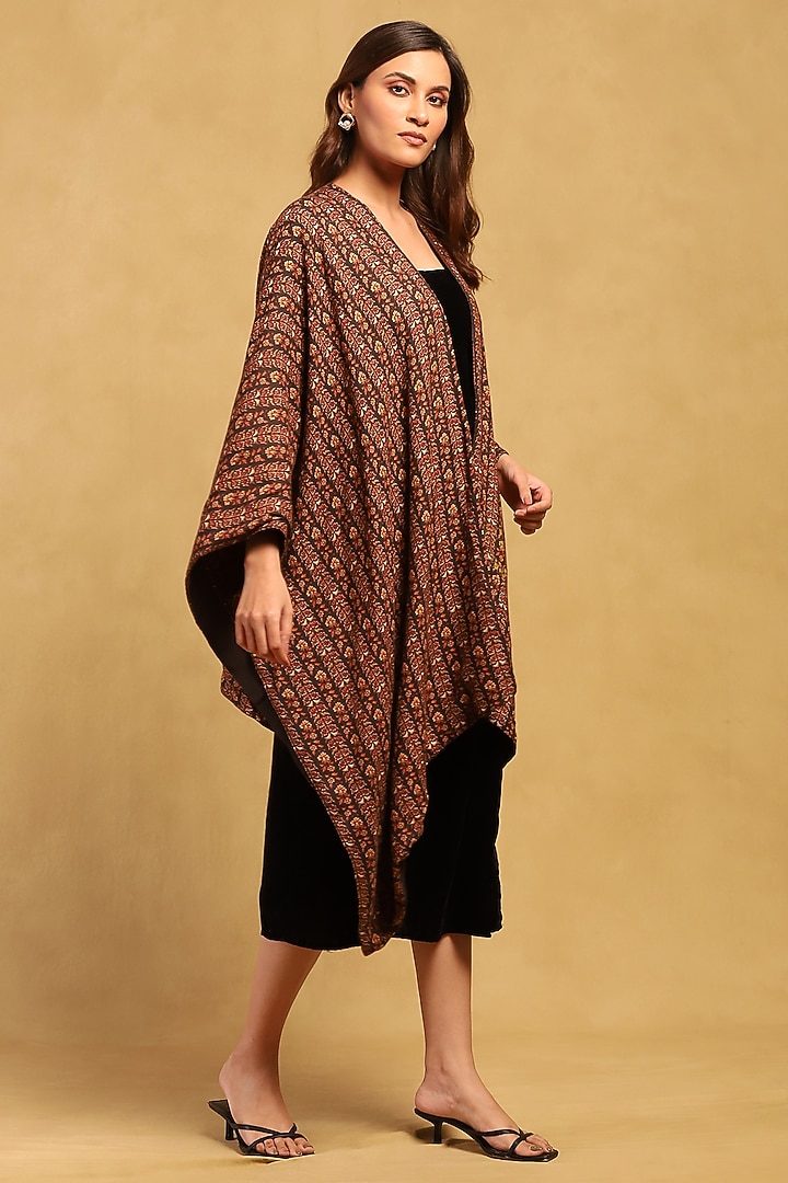 Brown Modal Wool Cotton Floral Printed Shrug by Ritu Kumar at Pernia's Pop Up Shop