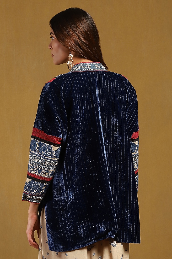 Blue Silk Velvet Jacket by Ritu Kumar at Pernia's Pop Up Shop