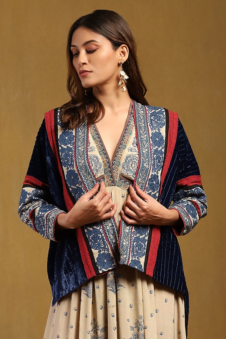 Blue Silk Velvet Jacket by Ritu Kumar at Pernia's Pop Up Shop