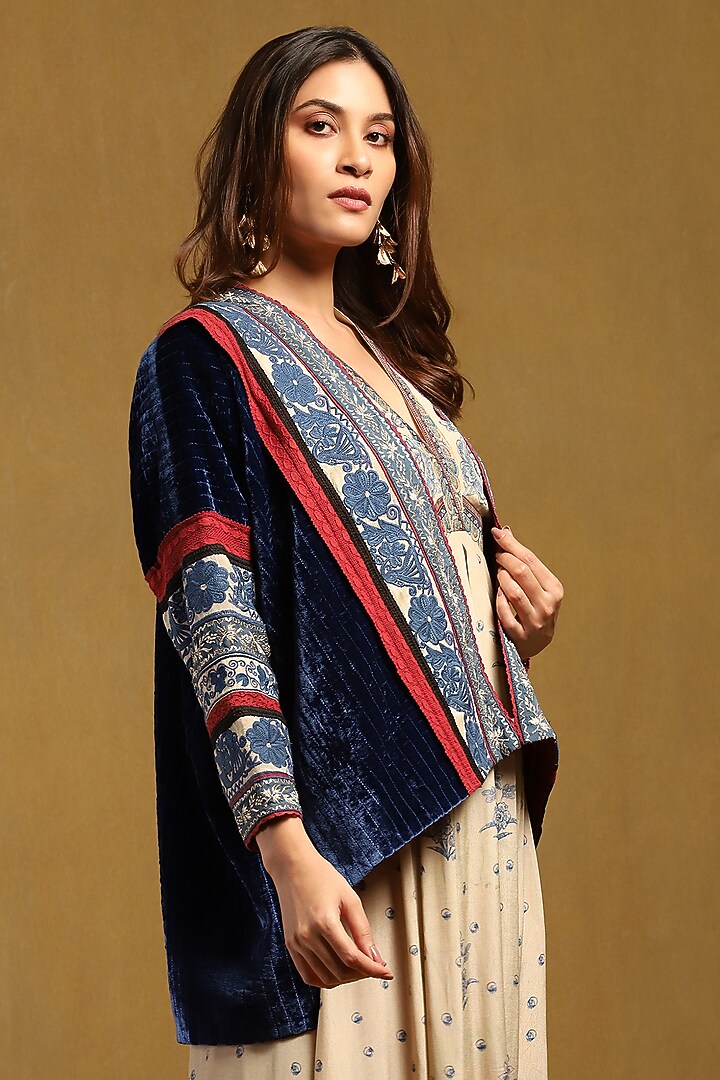 Blue Silk Velvet Jacket by Ritu Kumar at Pernia's Pop Up Shop