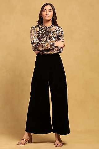 Black Viscose Velvet Pants by Ritu Kumar