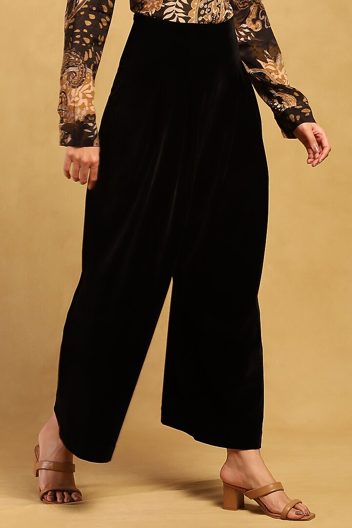 Black Viscose Velvet Pants by Ritu Kumar at Pernia's Pop Up Shop