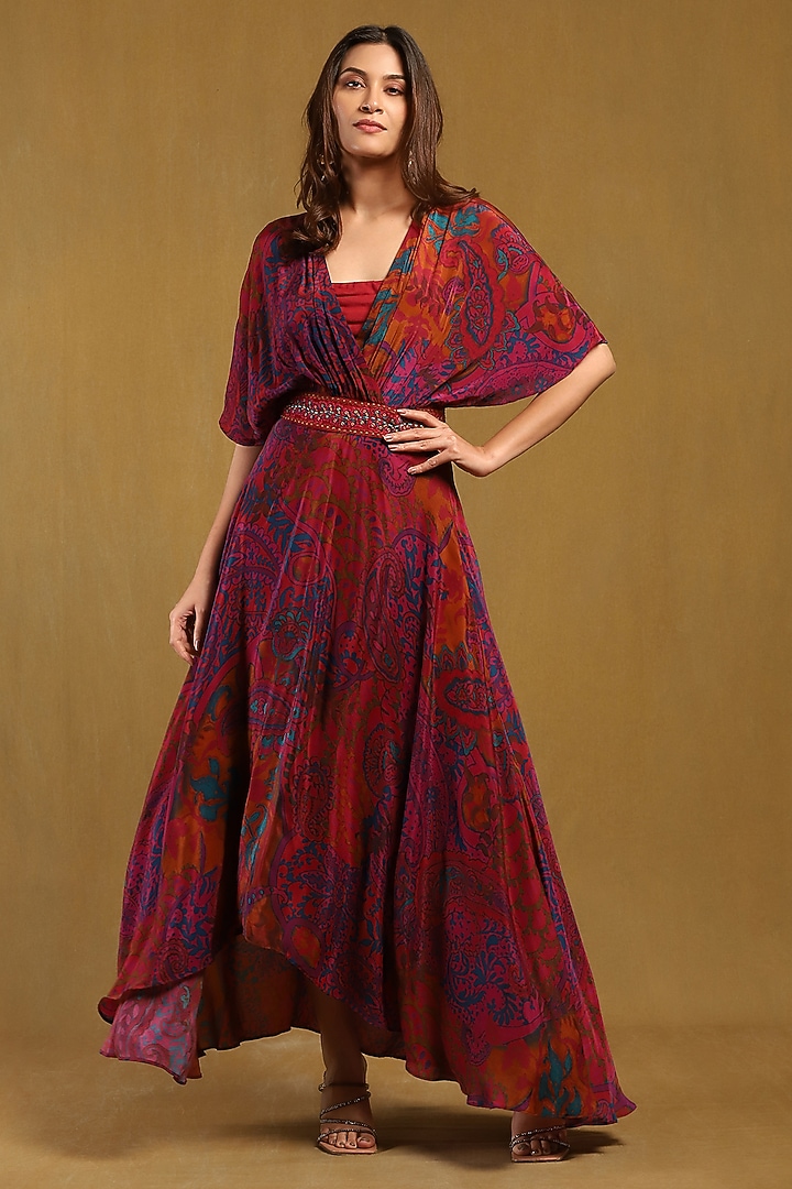 Pink Viscose Crepe Paisley Printed Maxi Summer Dress by Ritu Kumar at Pernia's Pop Up Shop