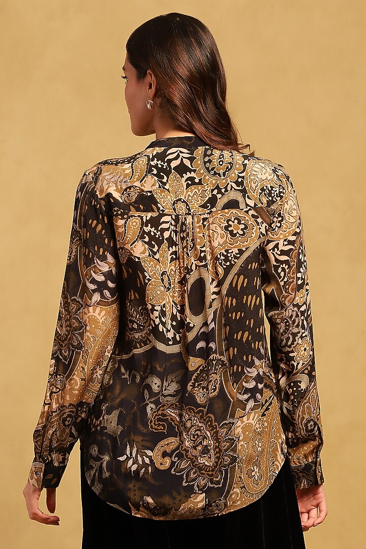 Black Viscose Crepe Paisley Printed Shirt by Ritu Kumar at Pernia's Pop Up Shop