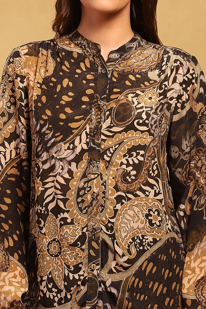 Black Viscose Crepe Paisley Printed Shirt by Ritu Kumar at Pernia's Pop Up Shop