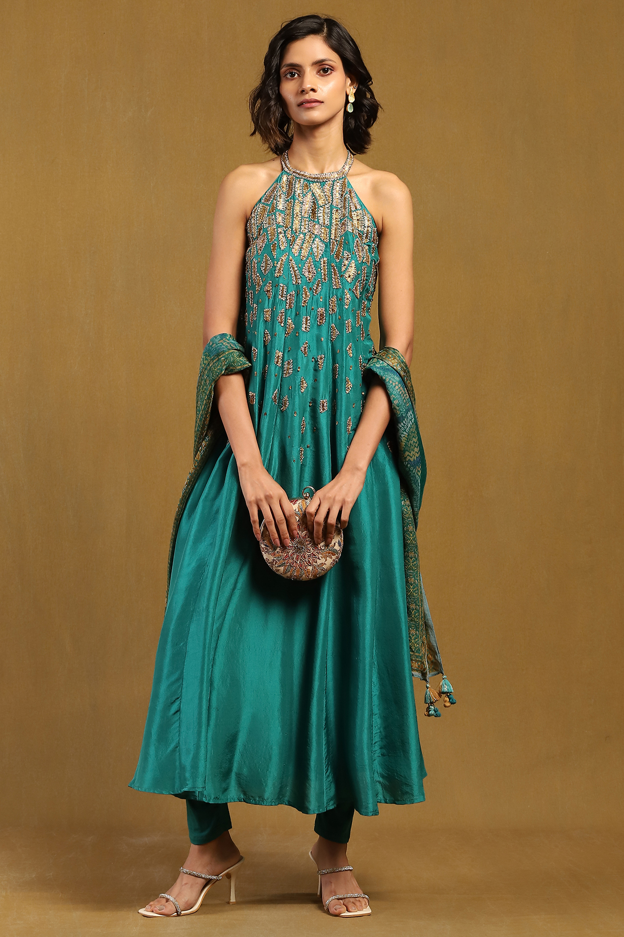 Blue Poly Dupion Kurta Set by Ritu Kumar at Pernia's Pop Up Shop