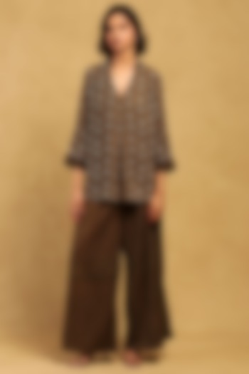 Green Rayon Slub Aztec Printed Shirt by Ritu Kumar at Pernia's Pop Up Shop