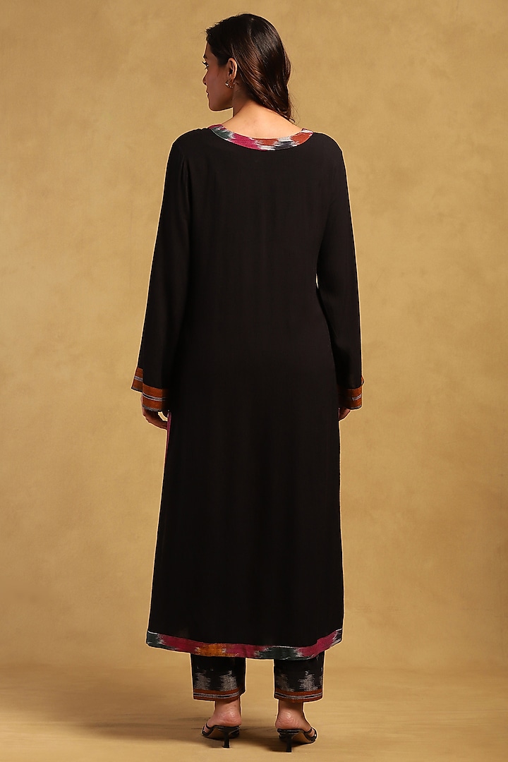 Black Rayon Slub Ikat Kurta Set by Ritu Kumar at Pernia's Pop Up Shop