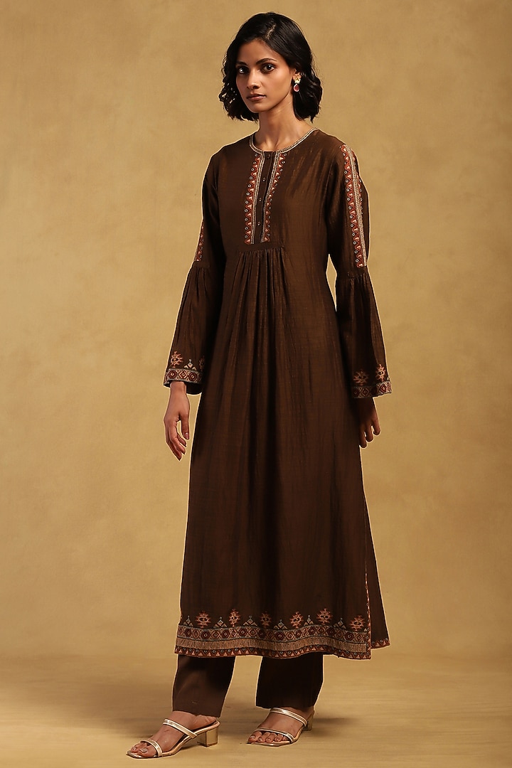 Brown Cotton Silk Kurta Set by Ritu Kumar at Pernia's Pop Up Shop