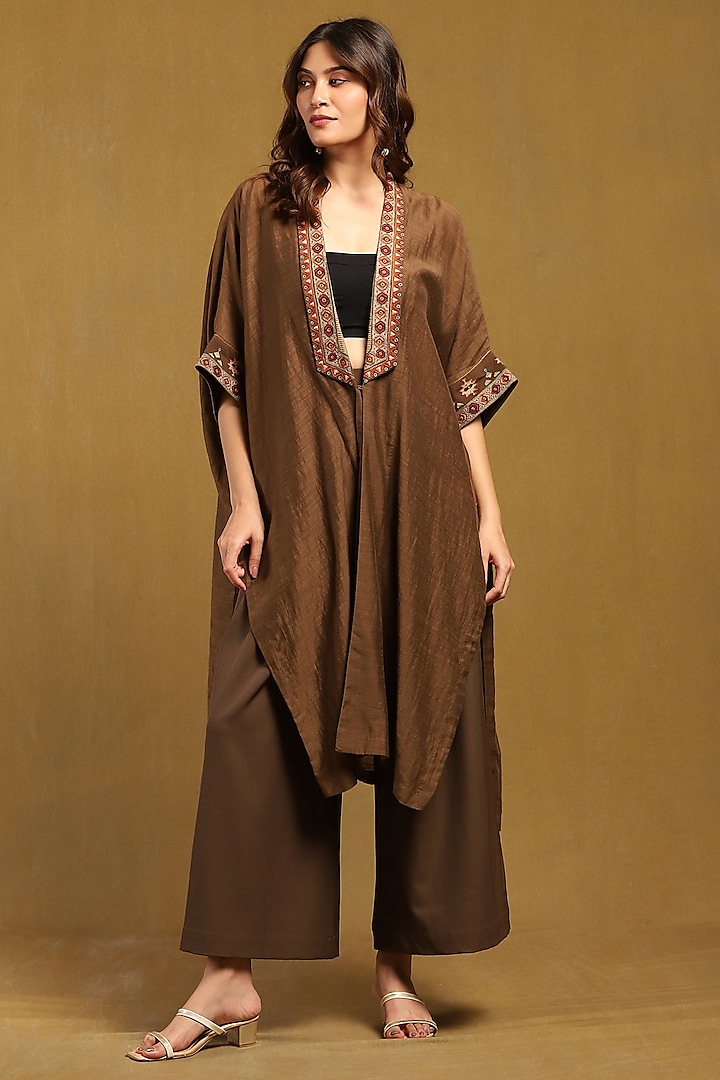 Brown Cotton Silk Shrug by Ritu Kumar at Pernia's Pop Up Shop