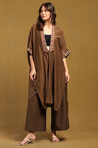Brown Cotton Silk Shrug by Ritu Kumar