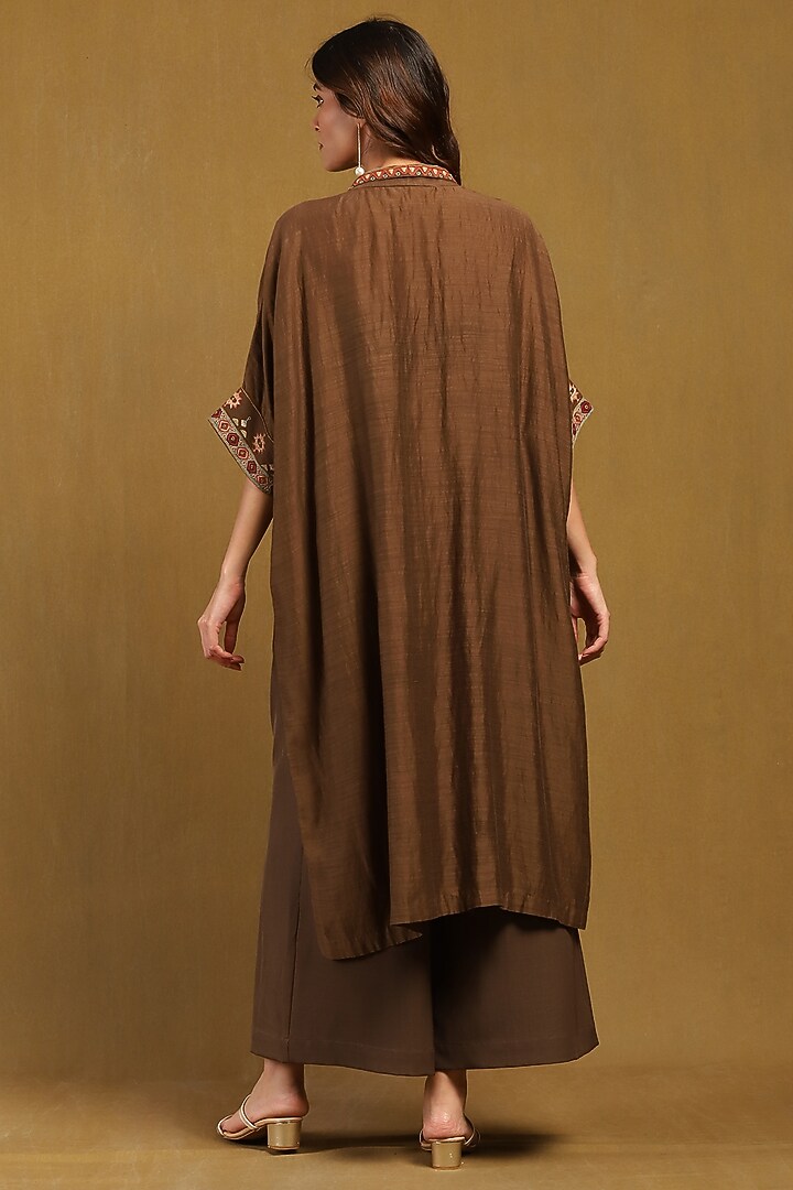 Brown Cotton Silk Shrug by Ritu Kumar at Pernia's Pop Up Shop