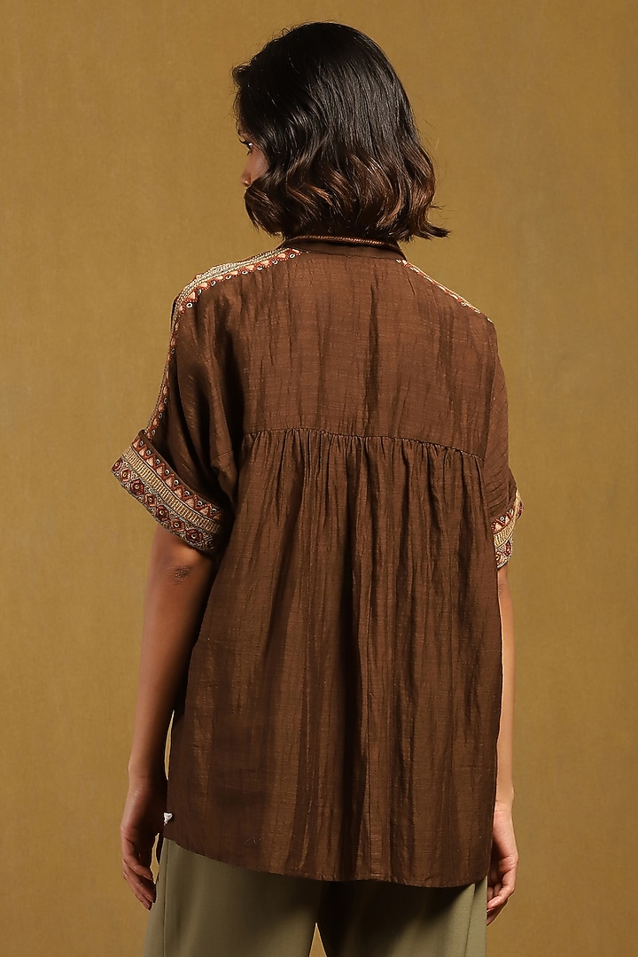 Brown Cotton Silk Shirt by Ritu Kumar at Pernia's Pop Up Shop