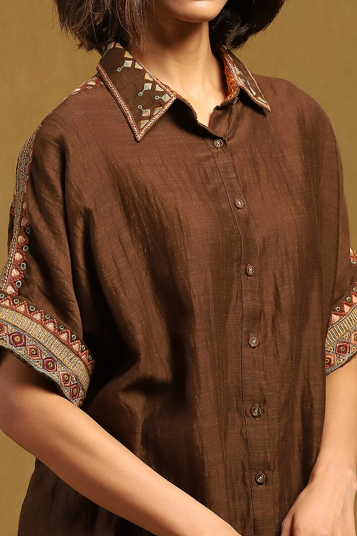 Brown Cotton Silk Shirt by Ritu Kumar at Pernia's Pop Up Shop