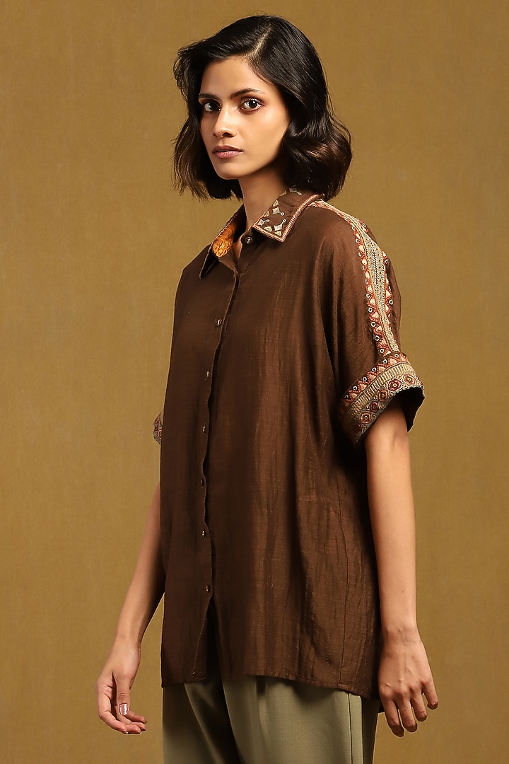 Brown Cotton Silk Shirt by Ritu Kumar at Pernia's Pop Up Shop
