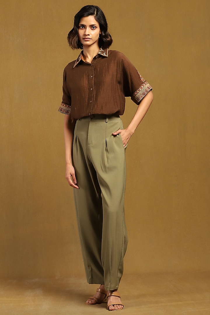 Brown Cotton Silk Shirt by Ritu Kumar at Pernia's Pop Up Shop