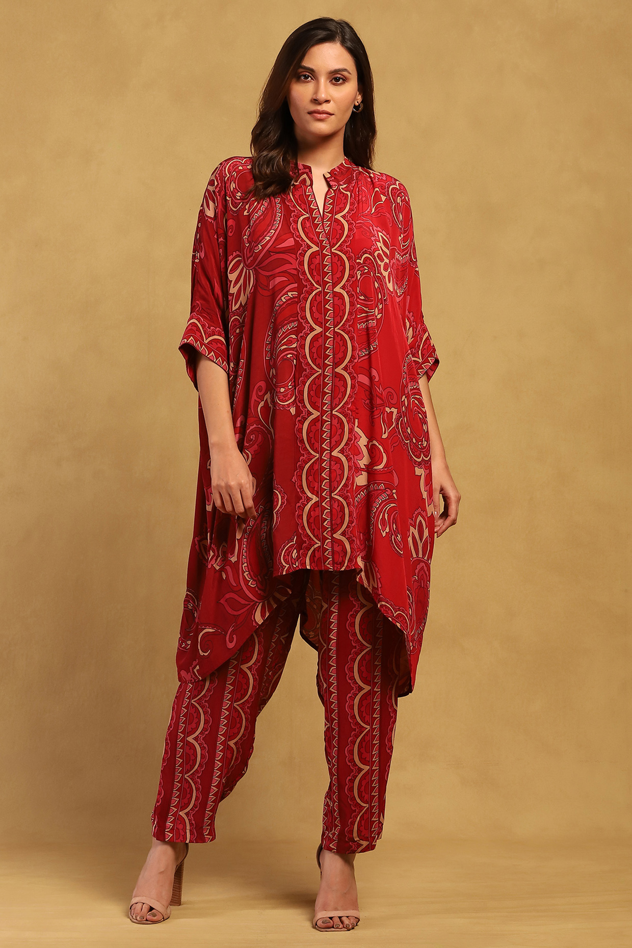 Red Viscose Crepe Floral Printed Co-Ord Set by Ritu Kumar at Pernia's Pop Up Shop