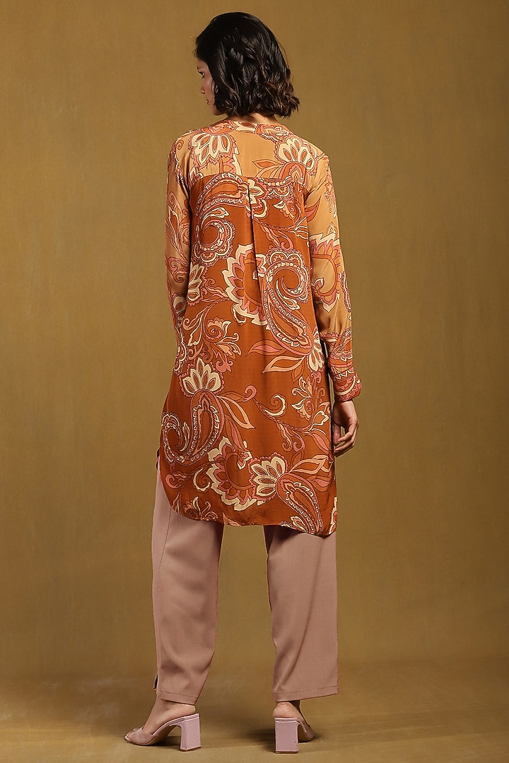 Beige Viscose Chiffon Floral Printed Shirt by Ritu Kumar at Pernia's Pop Up Shop