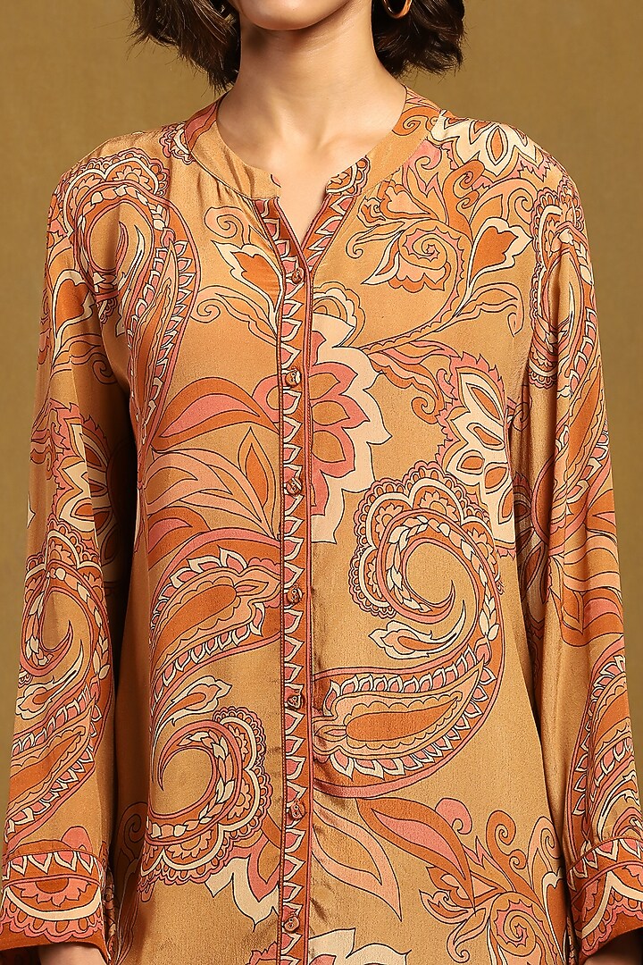 Beige Viscose Chiffon Floral Printed Shirt by Ritu Kumar at Pernia's Pop Up Shop