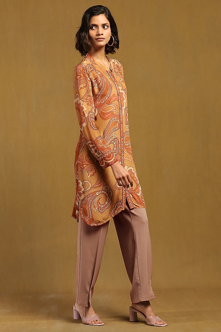 Beige Viscose Chiffon Floral Printed Shirt by Ritu Kumar at Pernia's Pop Up Shop