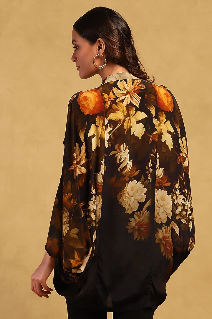 Black Viscose Crepe Floral Printed Top by Ritu Kumar at Pernia's Pop Up Shop