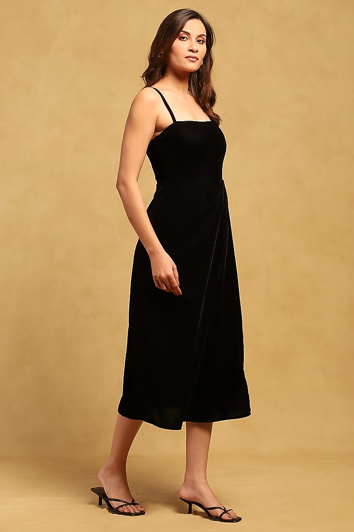 Black Silk Velvet Midi Summer Dress by Ritu Kumar at Pernia's Pop Up Shop