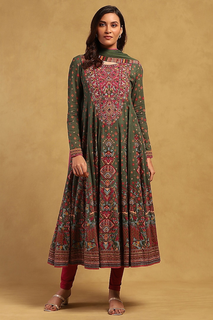 Green Cotton Voile Aztec Printed Kurta Set by Ritu Kumar at Pernia's Pop Up Shop