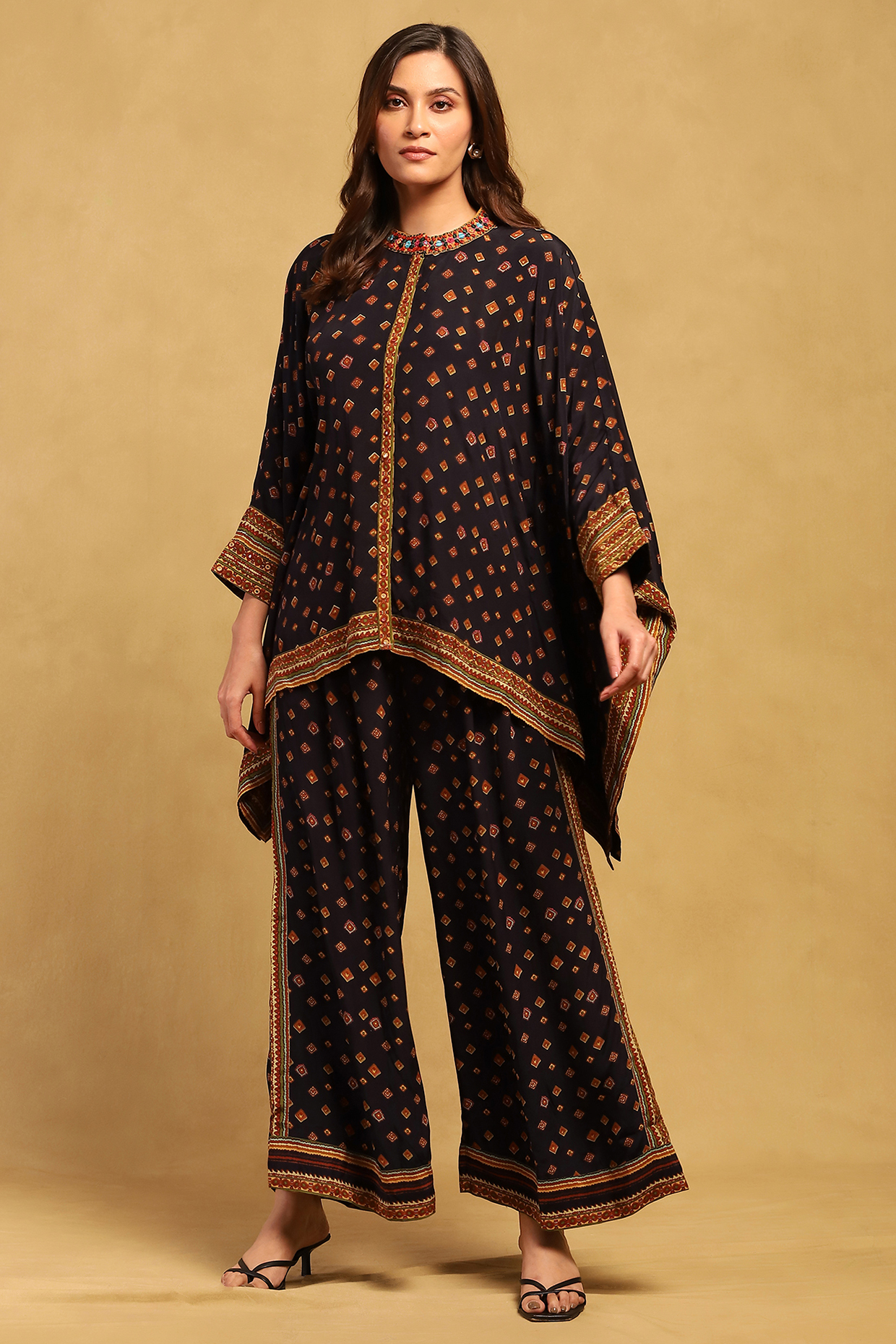Black Viscose Crepe Aztec Printed Co-Ord Set by Ritu Kumar at Pernia's Pop Up Shop