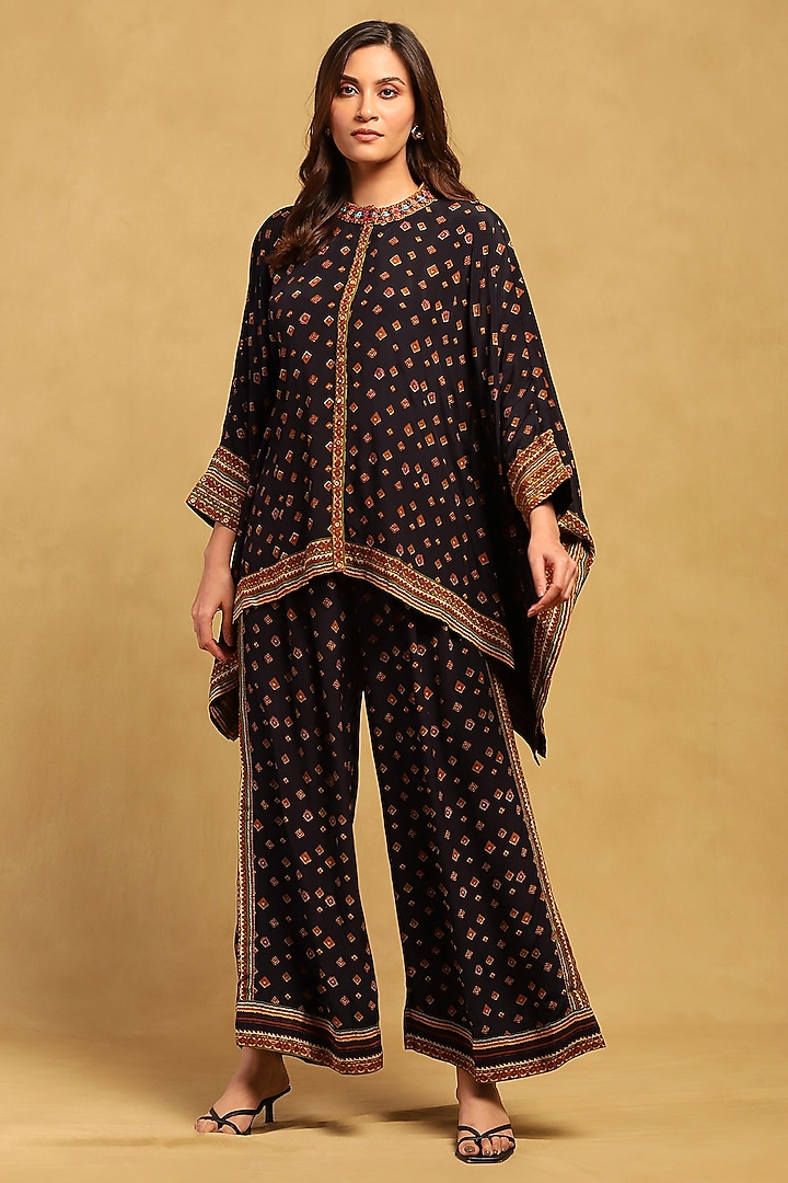 Black Viscose Crepe Aztec Printed Co-Ord Set by Ritu Kumar at Pernia's Pop Up Shop