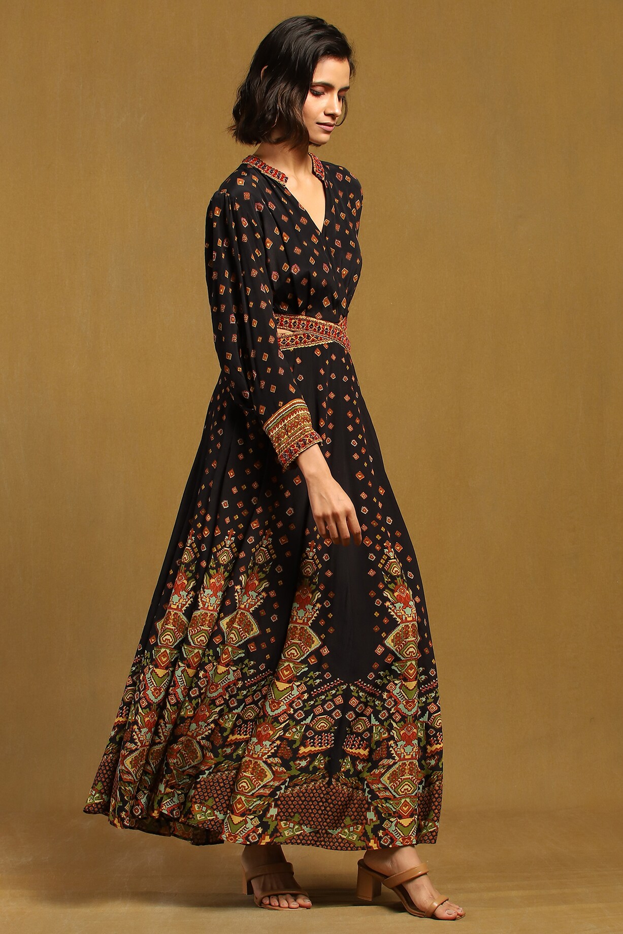 chinese dress ladies Aztec Print Maxi Dress - Black