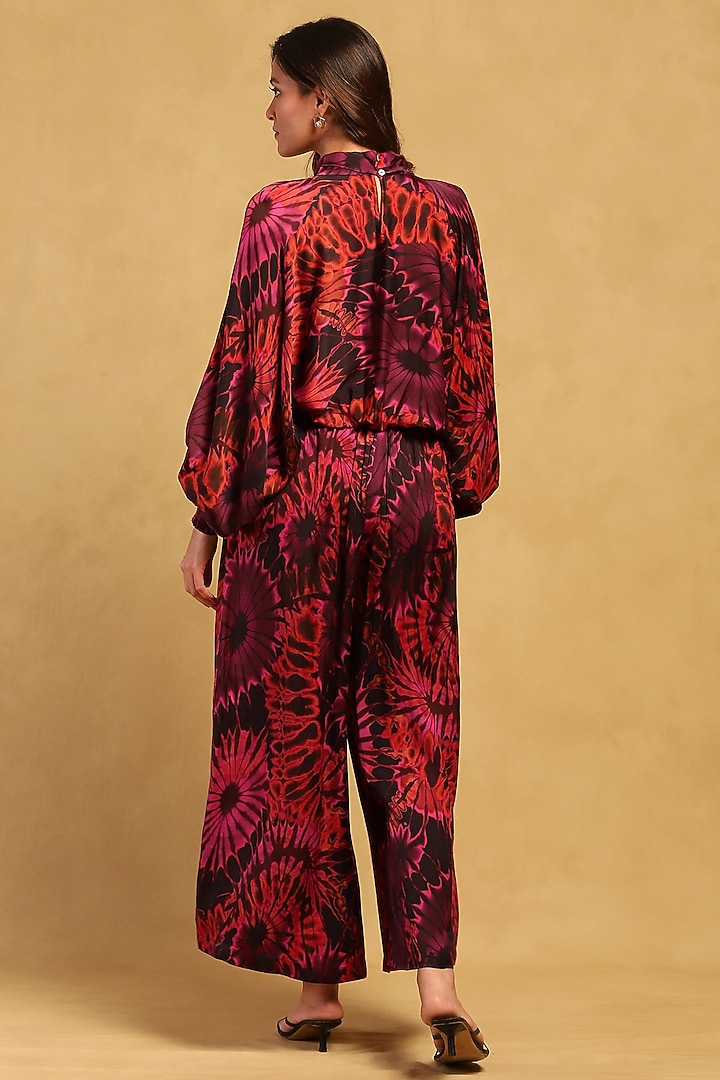 Red Satin Abstract Printed Co-Ord Set by Ritu Kumar at Pernia's Pop Up Shop