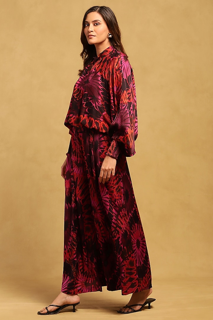 Red Satin Abstract Printed Co-Ord Set by Ritu Kumar at Pernia's Pop Up Shop