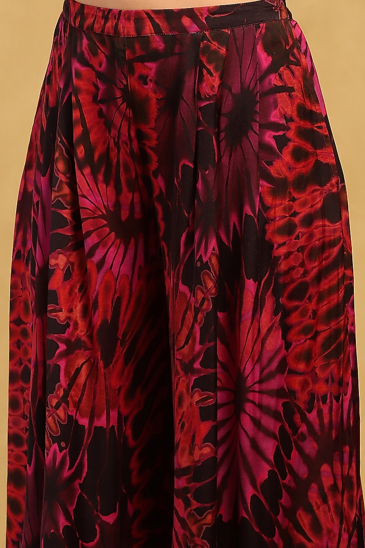Red Satin Abstract Printed Co-Ord Set by Ritu Kumar at Pernia's Pop Up Shop